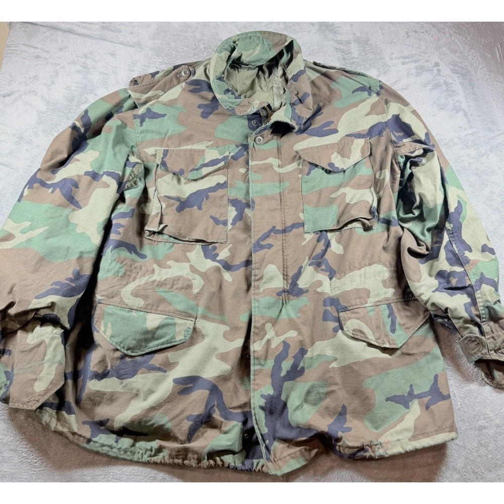Vtg M-65 Field Jacket XL Long Woodland Camo Cold Weather Coat